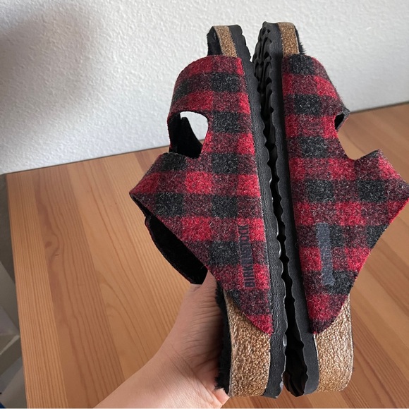 Birkenstock Arizona Plaid Red Fur Shearling Sandal - Picture 10 of 15